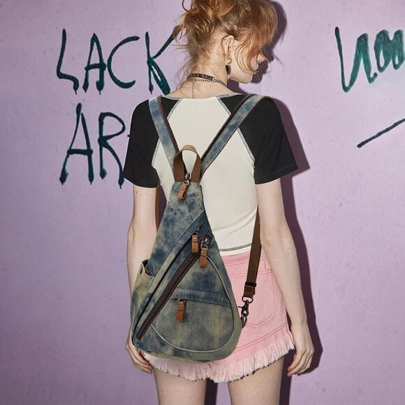 Canvas blue-yellow Sling Bag Small Crossbody Backpack Shoulder for Men Women main image 4